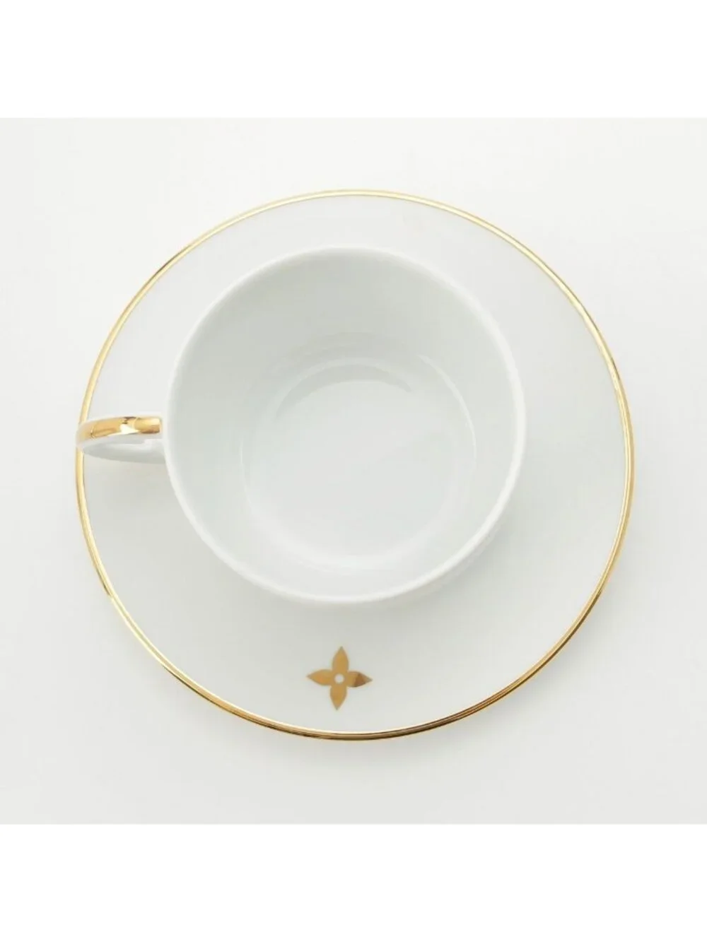 Louis Vuitton Porcelain Bowl Tea Cup & Saucer Set 4 Guest Tableware White Gold